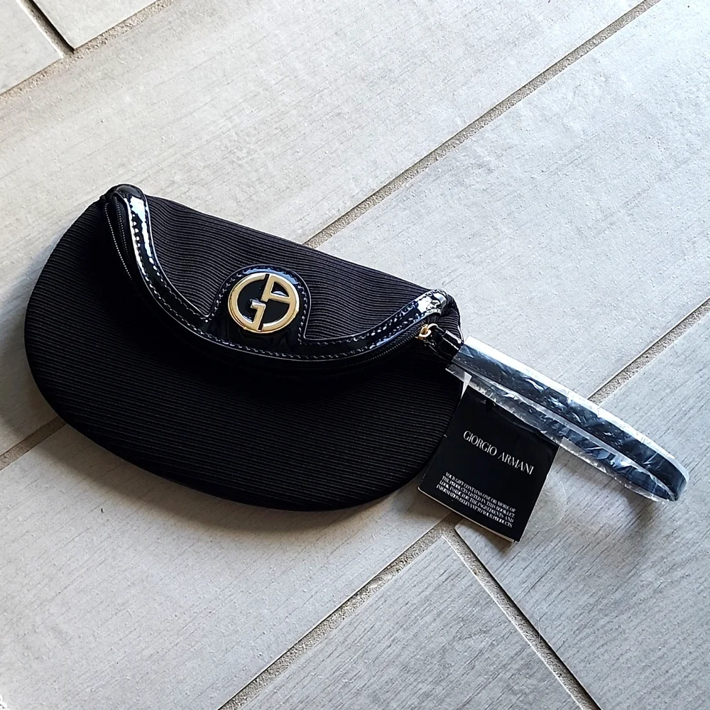 Giorgio Armani Wristlet Black Makeup Case Bag with Wrist Strap NWT - Picture 1 of 6